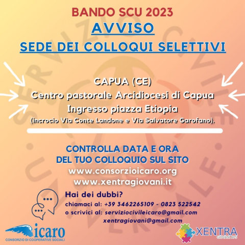 Un Tutor per Amico 2023 - Bando Servizio Civile Universale - DATA, ORA E SEDE DEI COLLOQUI SELETTIVI.